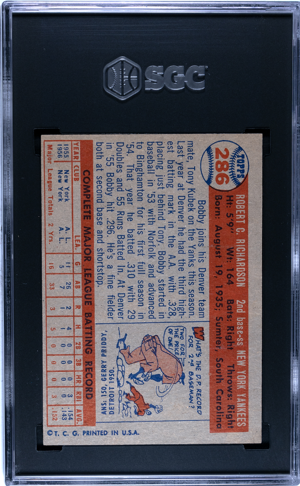 1957 Topps Bobby Richardson #286 SGC 5.5