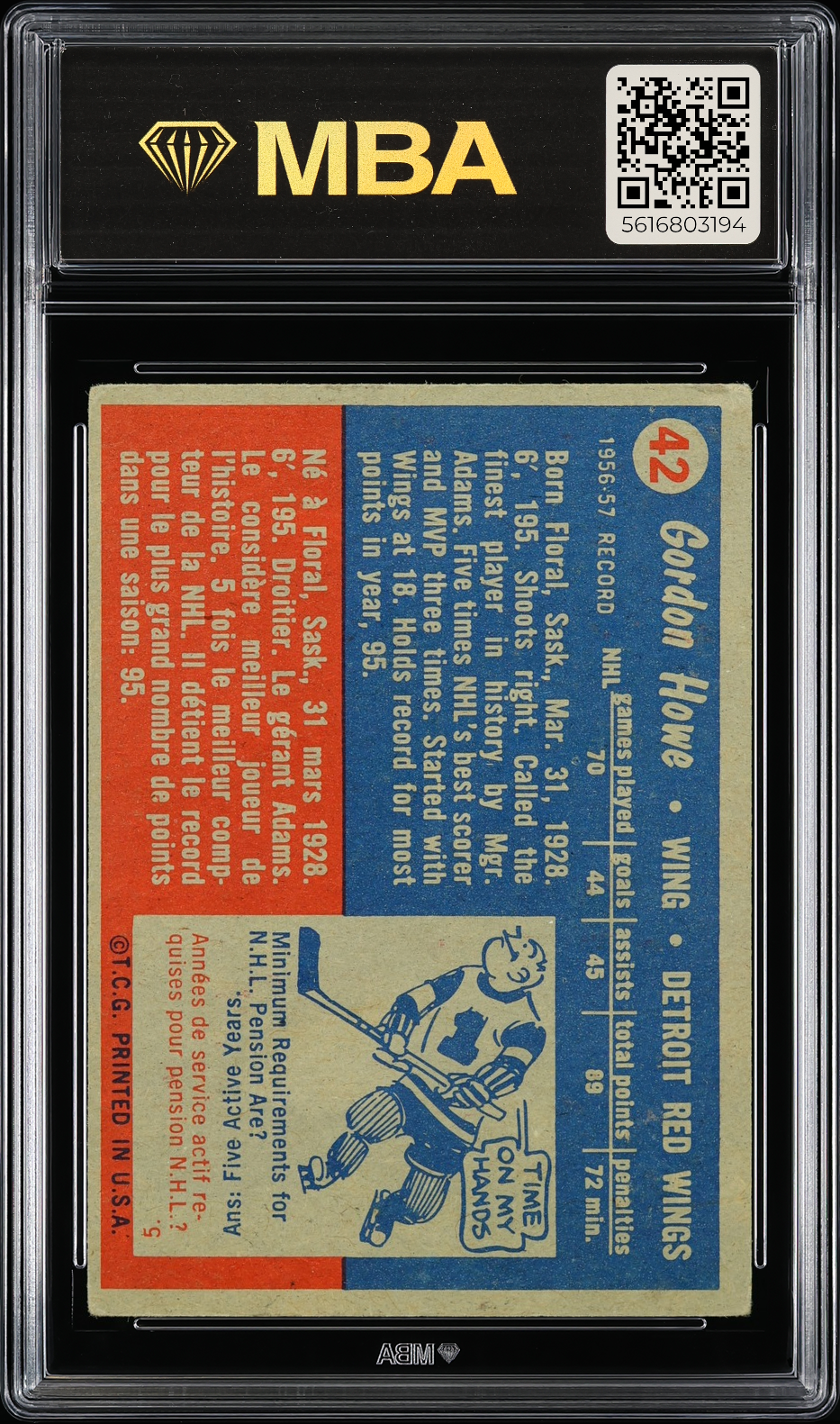 1957 Topps Gordie Howe #42 MBA 3