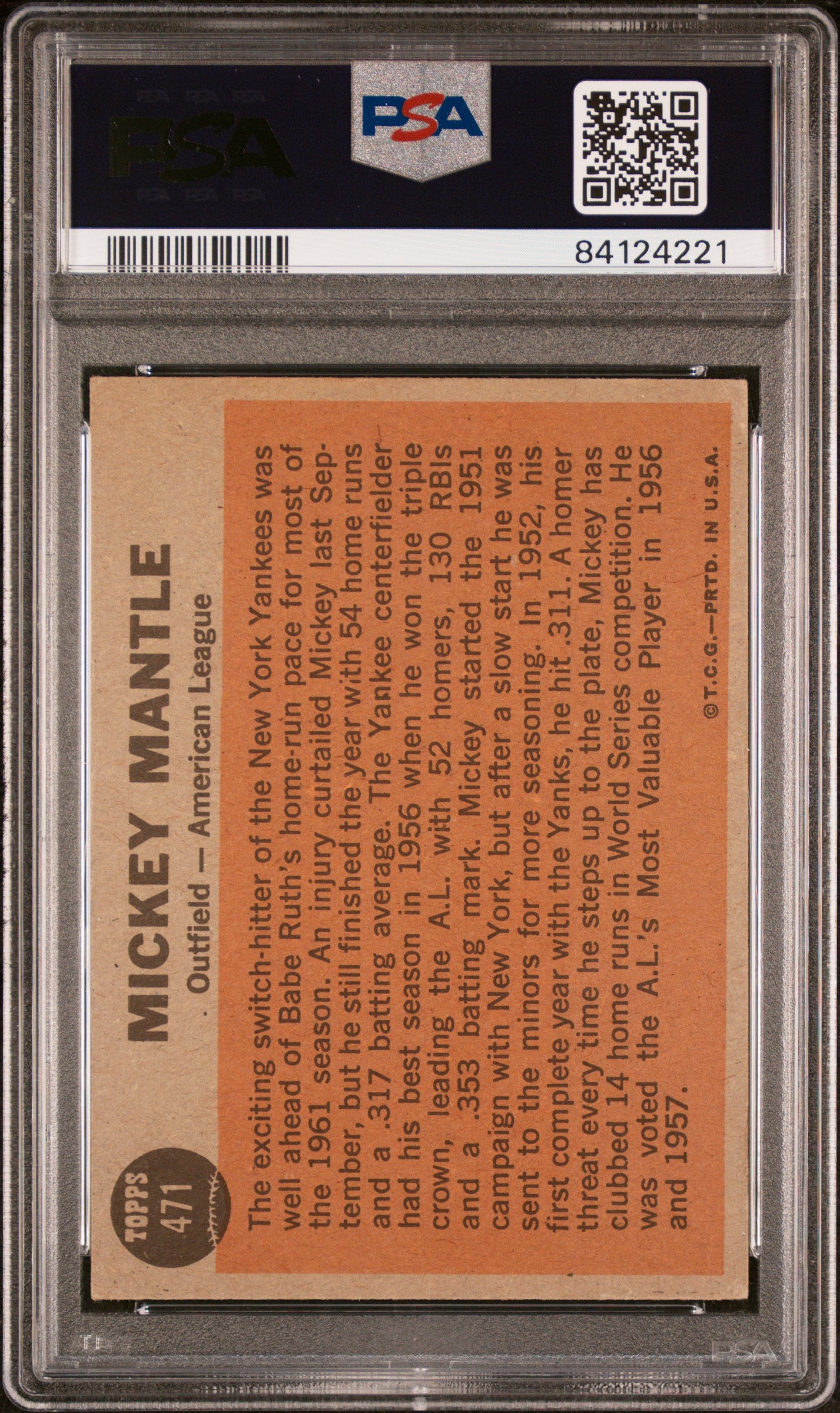 1962 Topps Mickey Mantle #471 All Star PSA 4