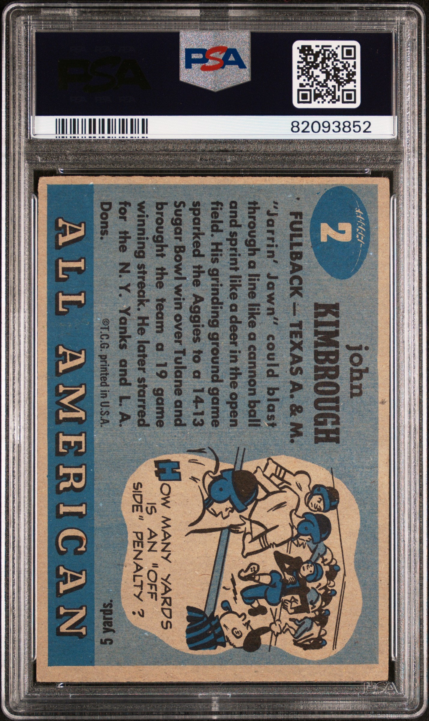 1955 Topps All-Amer. John Kimbrough #2 PSA A Auto A