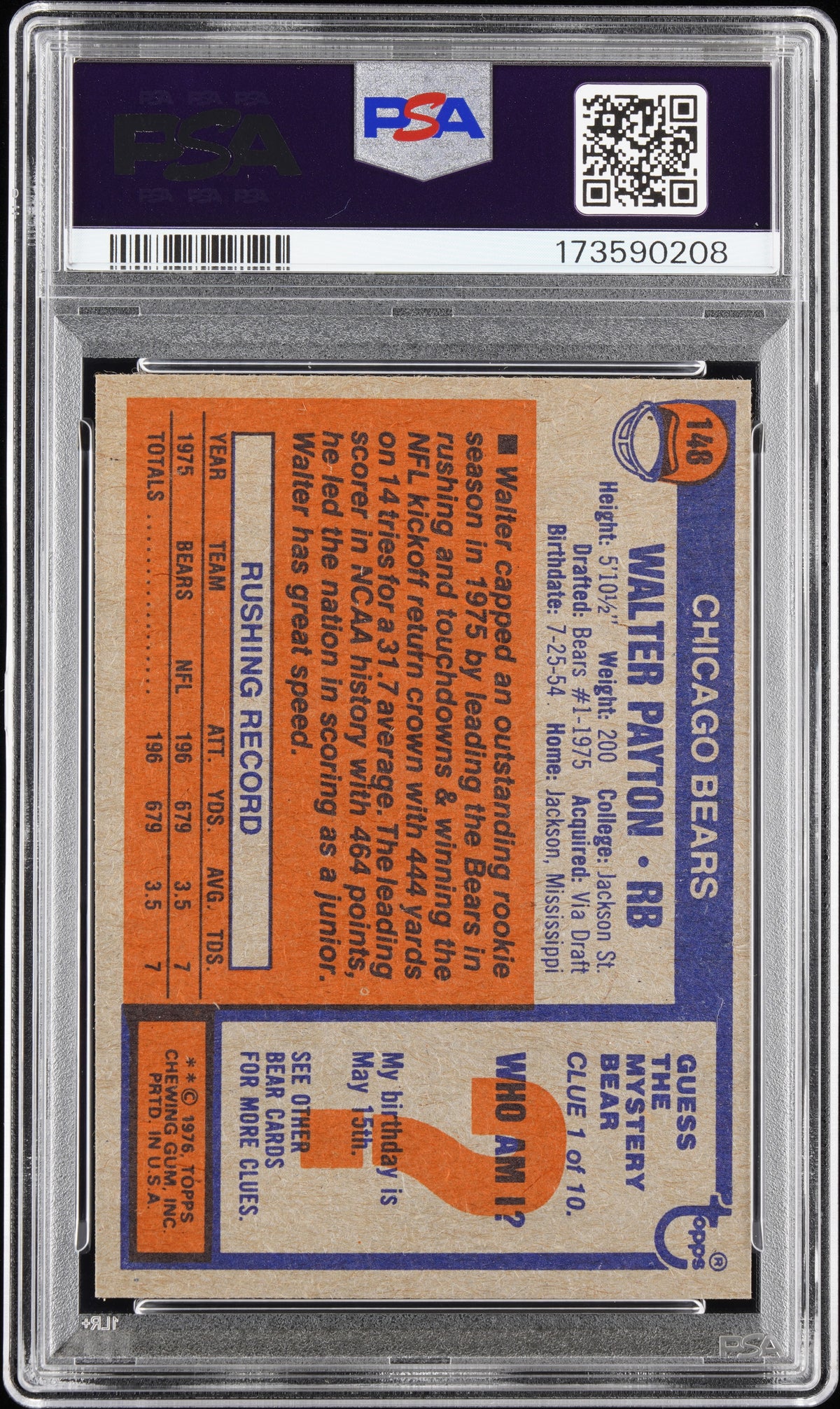 1976 Topps Walter Payton #148 PSA 9