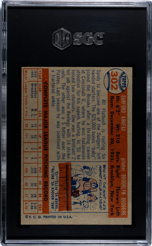 1957 Topps Sandy Koufax #302 SGC 5