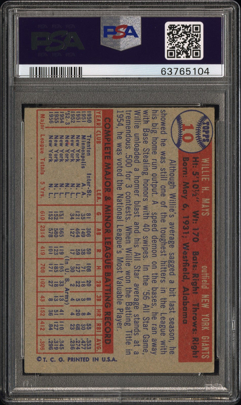 1957 Topps Willie Mays #10 PSA 4