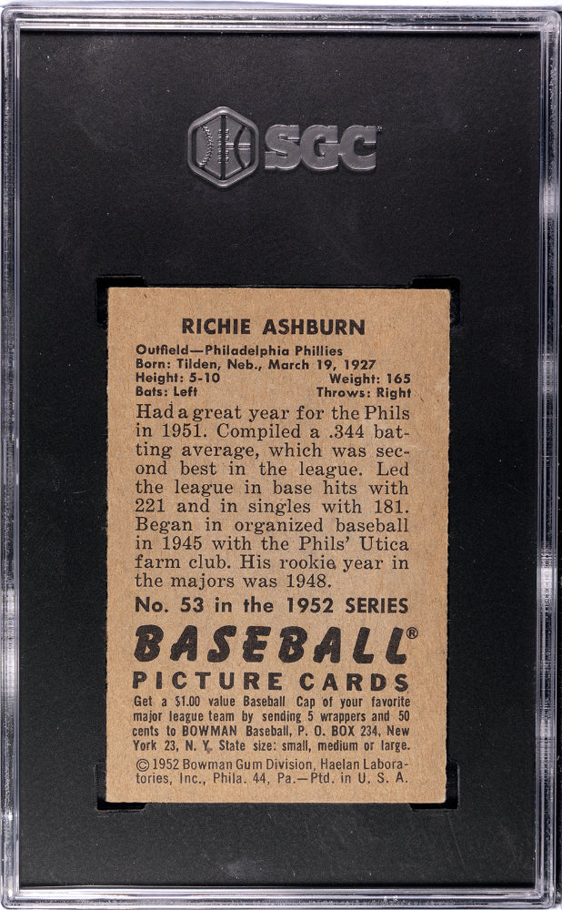 1952 Bowman Richie Ashburn #53 SGC 5
