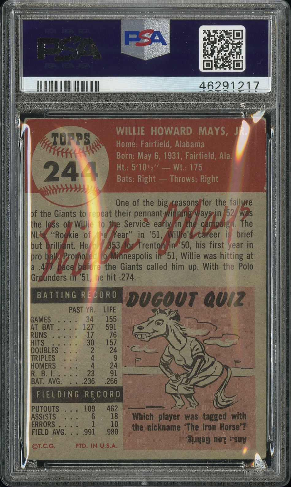 1953 Topps Willie Mays #244 PSA 3