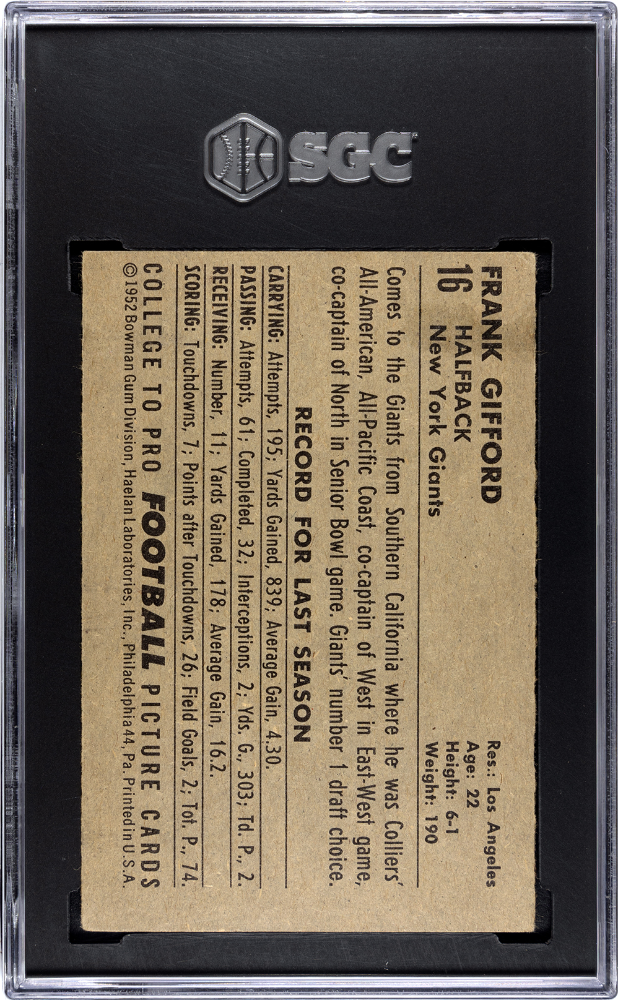 1952 Bowman Large Frank Gifford #16 SGC 6.5