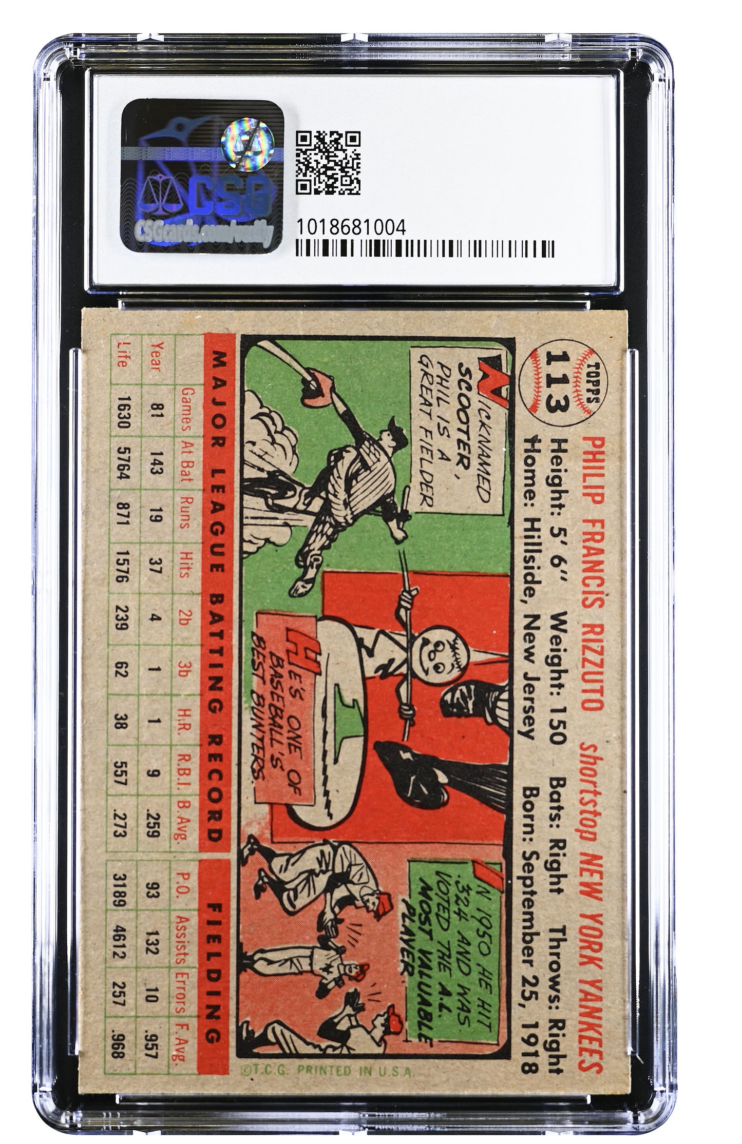 1956 Topps Phil Rizzuto #113 Gray Back CGC 8