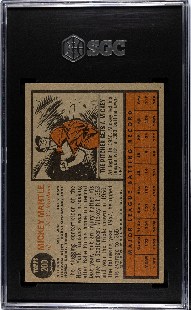 1962 Topps Mickey Mantle #200 SGC 6