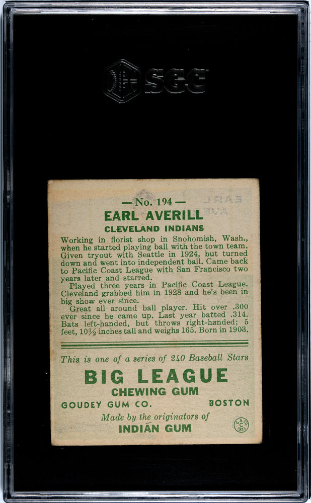 1933 Goudey Earl Averill #194 SGC 3