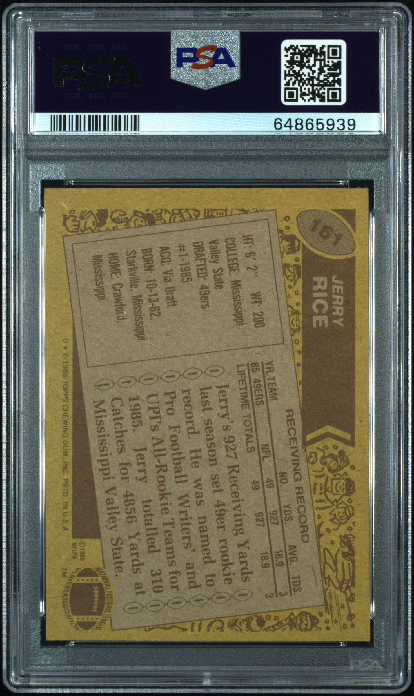 1986 Topps Jerry Rice #161 PSA 7