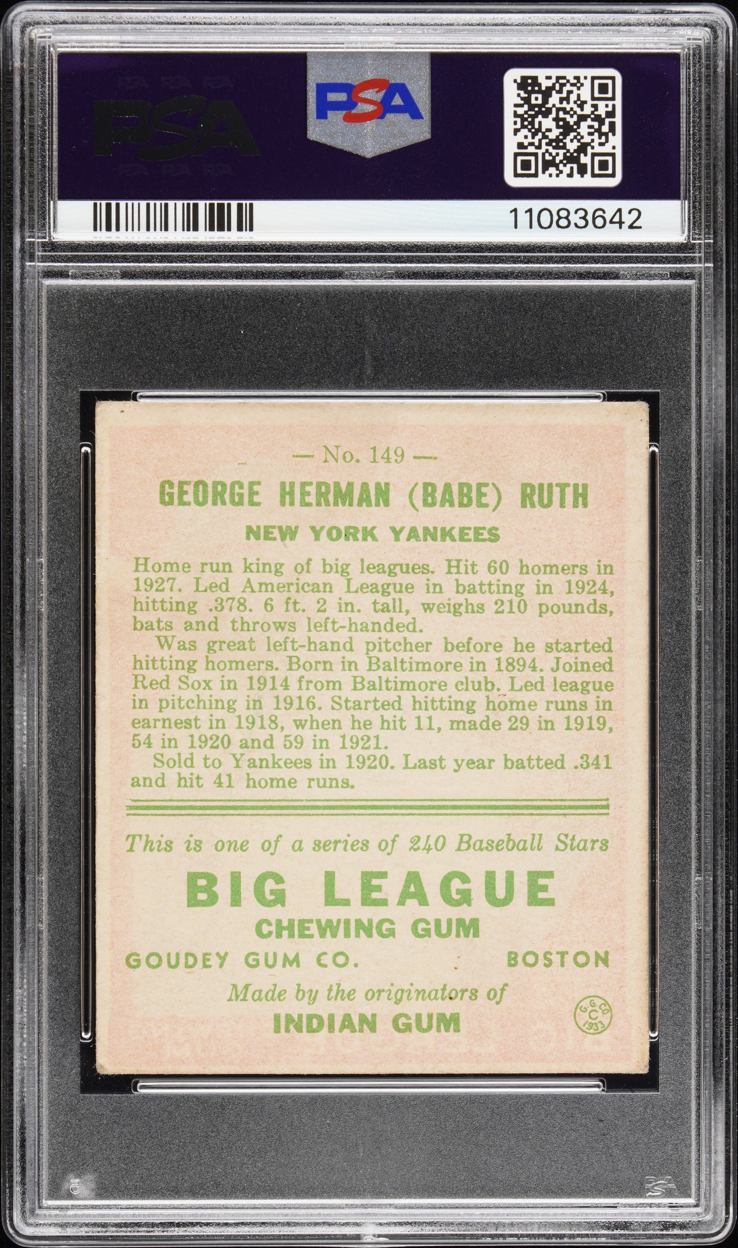 1933 Goudey Babe Ruth #149 PSA 5