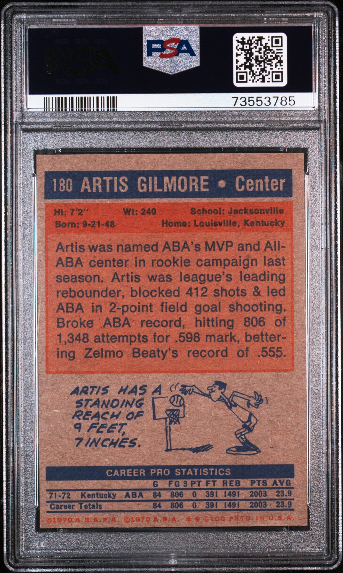 1972 Topps Artis Gilmore #180 PSA 9