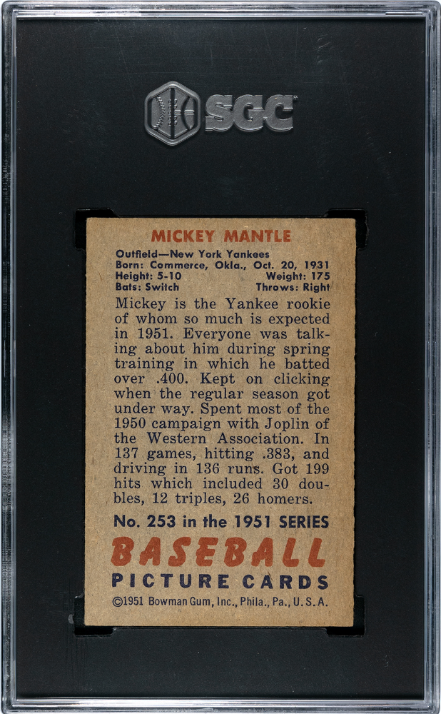 1951 Bowman Mickey Mantle #253 SGC 3.5