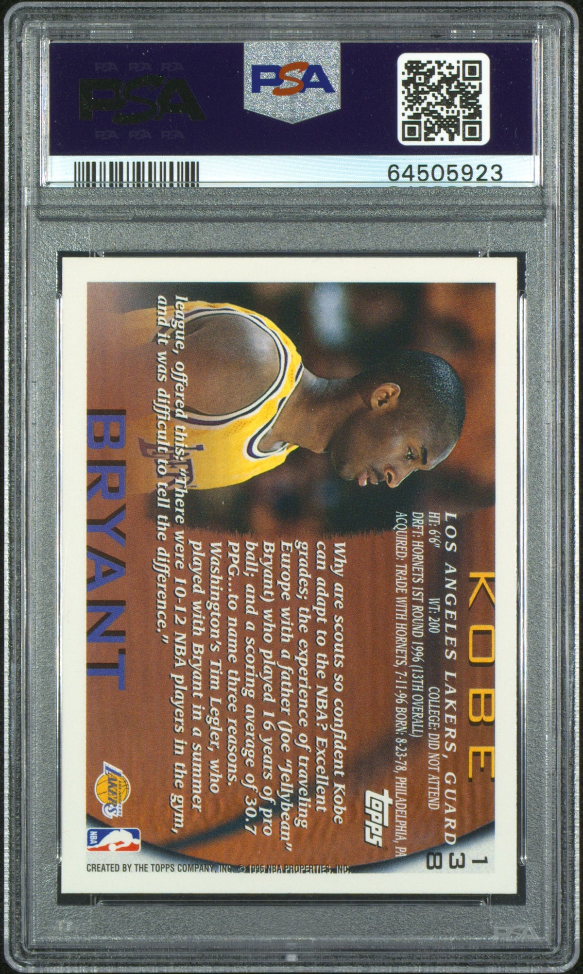 1996 Topps Kobe Bryant #138 NBA 50th PSA 7