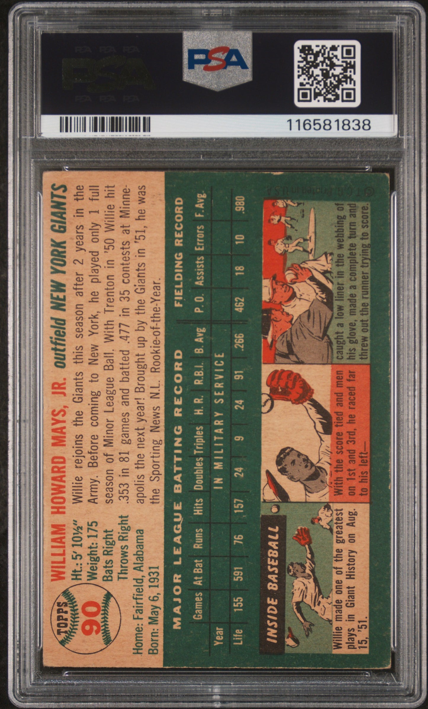 1954 Topps Willie Mays #90 PSA 3