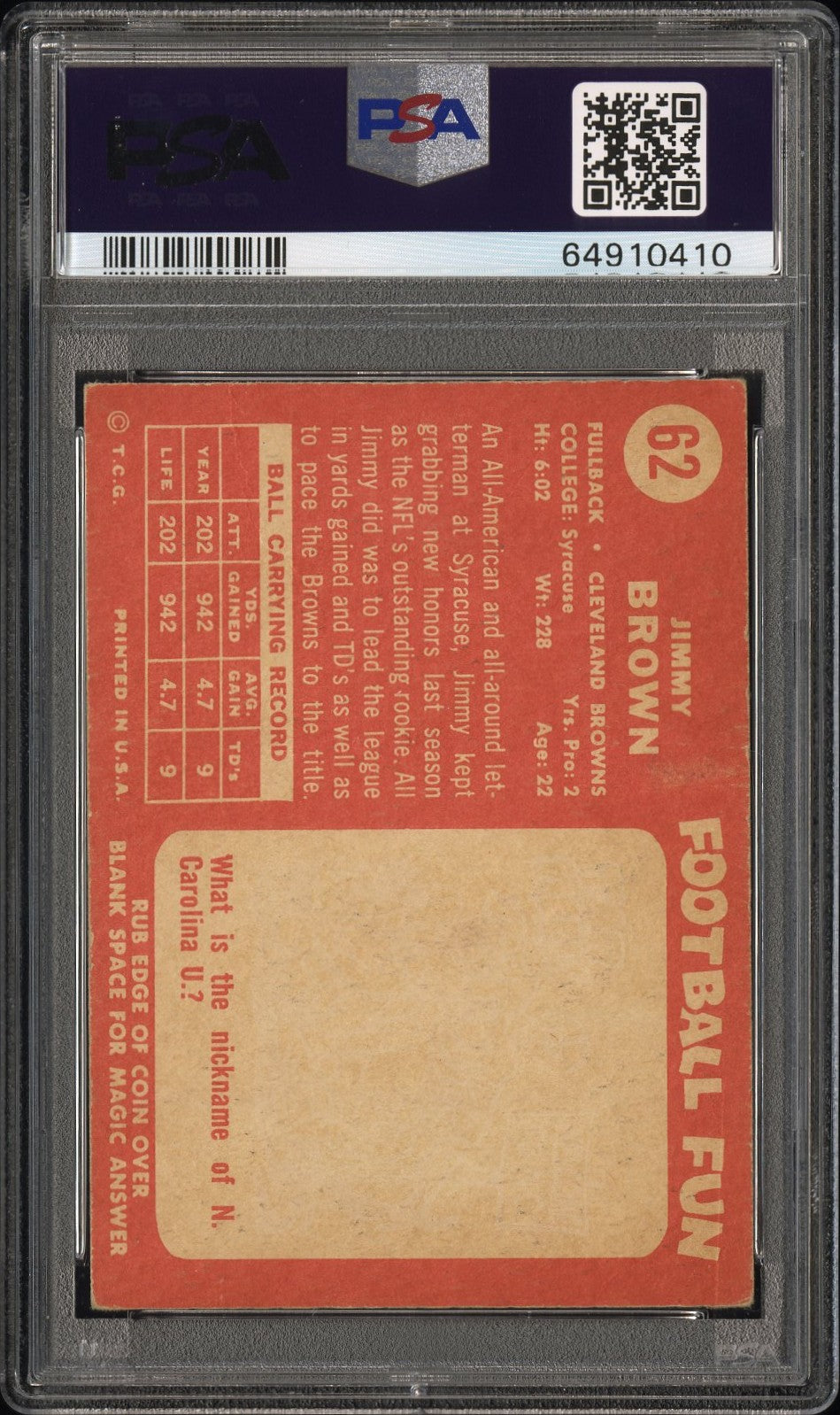 1958 Topps Jim Brown #62 PSA 3