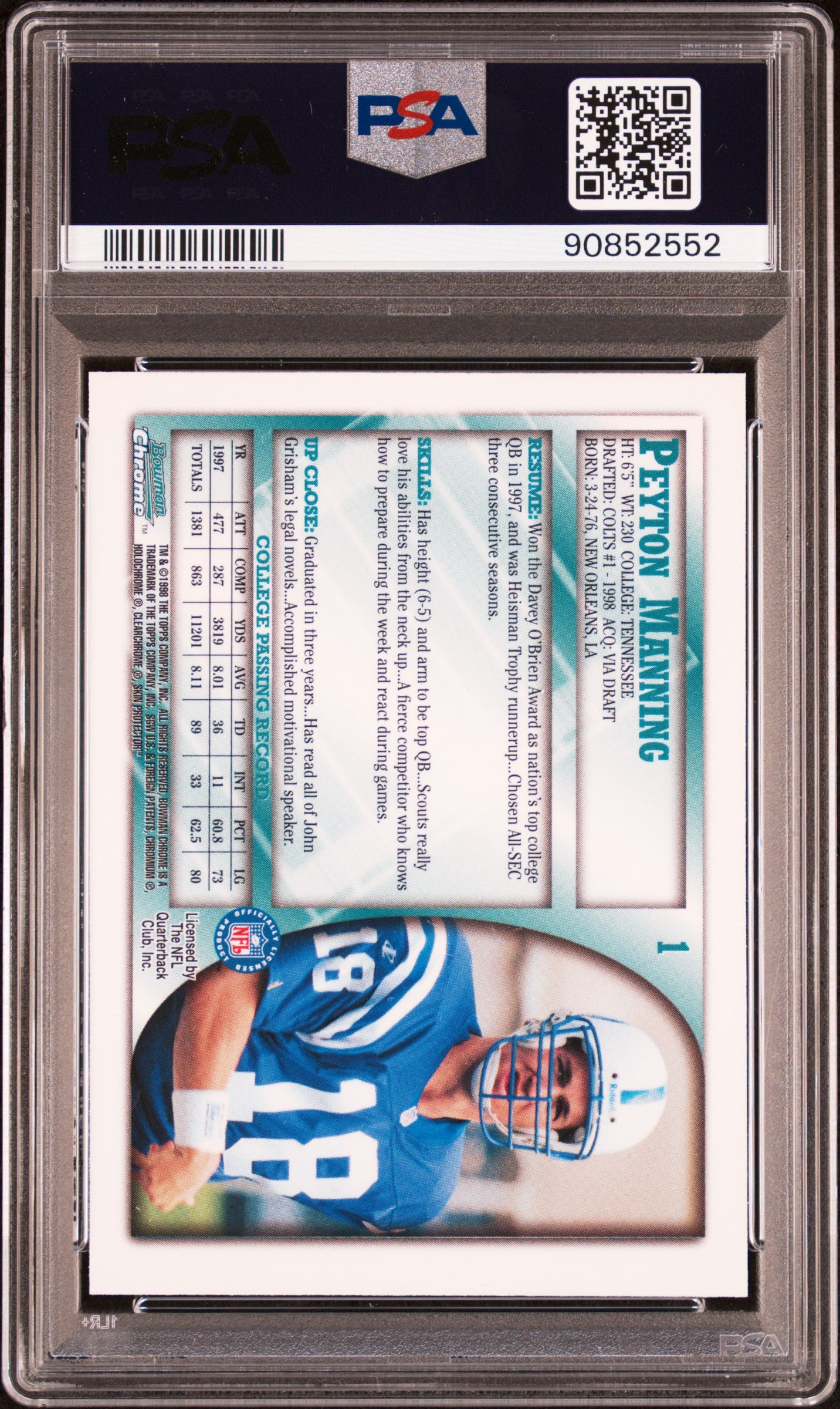 1998 Bowman Chrome Peyton Manning #1 PSA 9