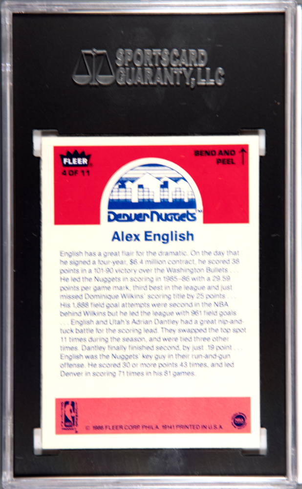 1986 Fleer Sticker Alex English #4 SGC 7