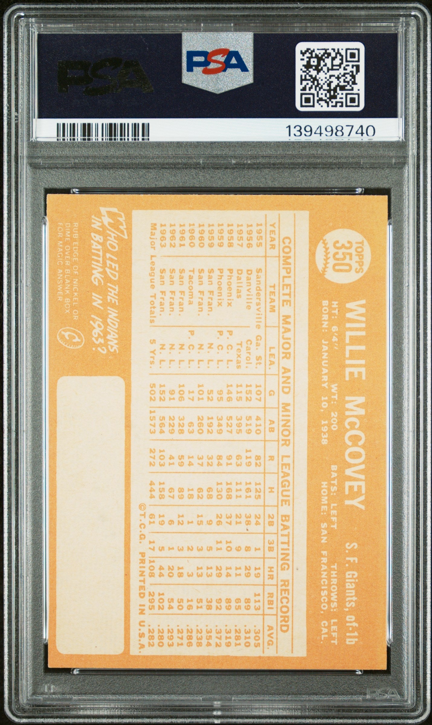 1964 Topps Willie Mccovey #350 PSA 7