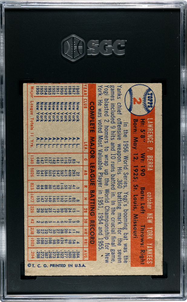 1957 Topps Yogi Berra #2 SGC 4