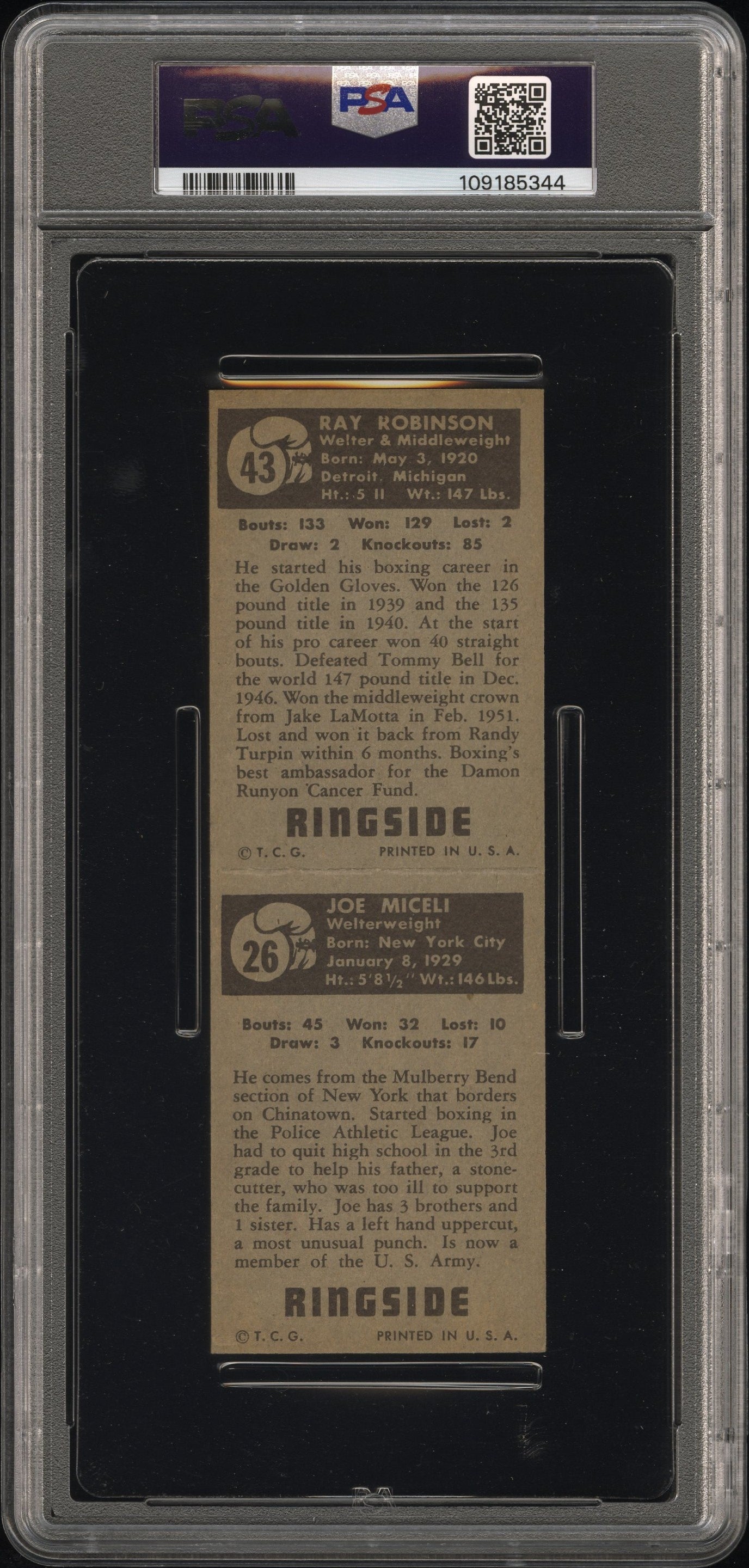 1951 Topps Ringside Ray Robinson-43 Joe Miceli 26 PSA 6