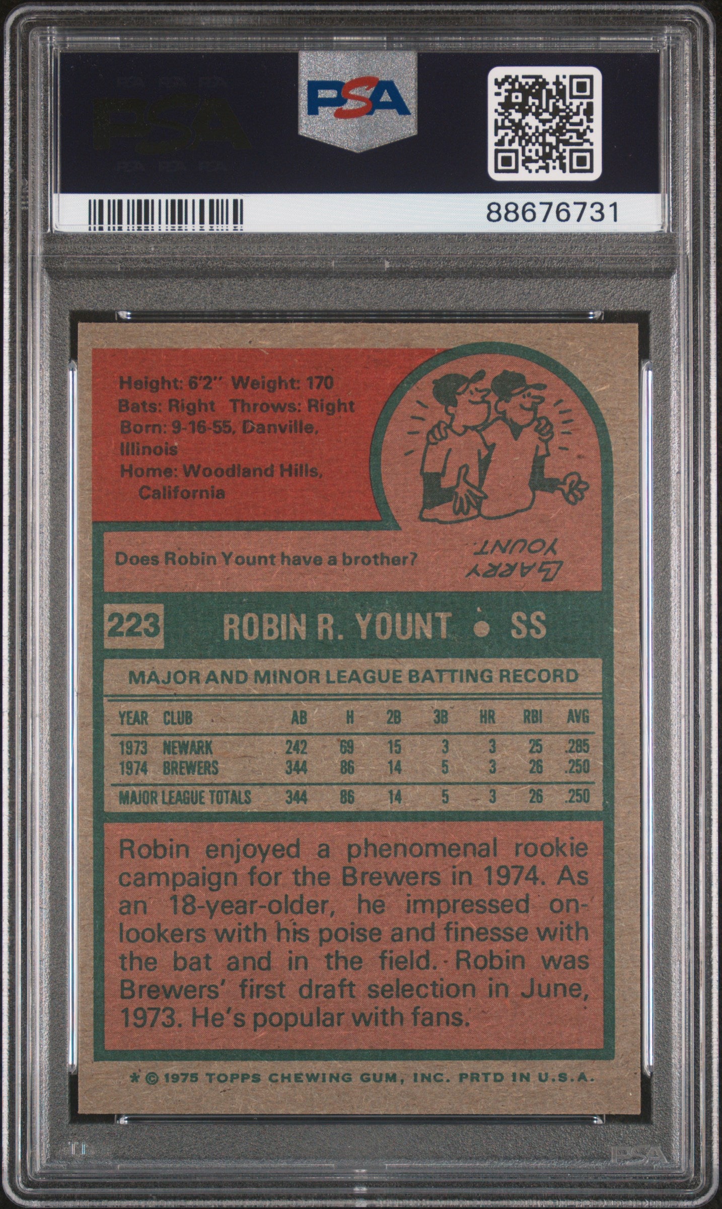 1975 Topps Robin Yount #223 PSA 8