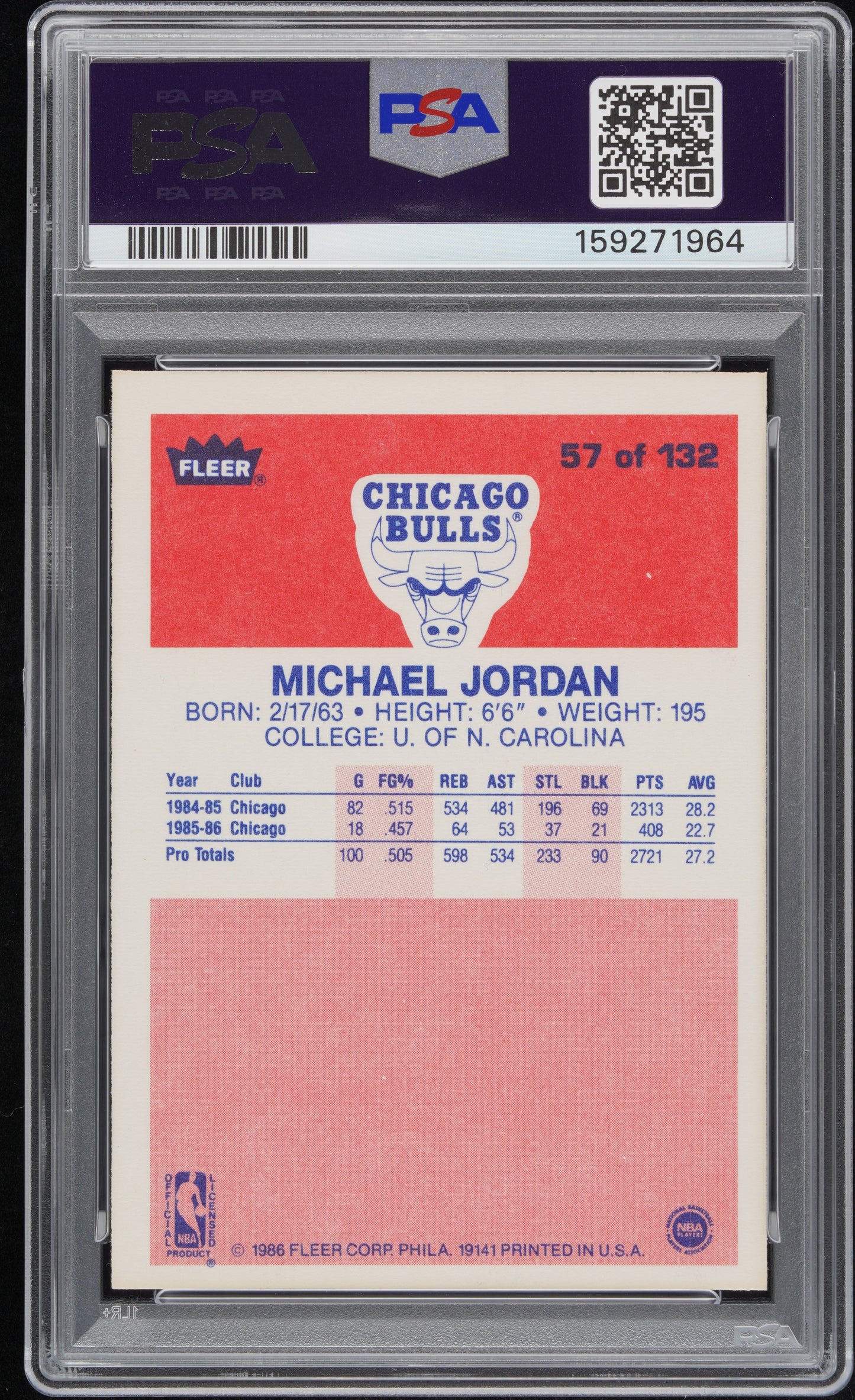 1986 Fleer Michael Jordan #57 PSA 9