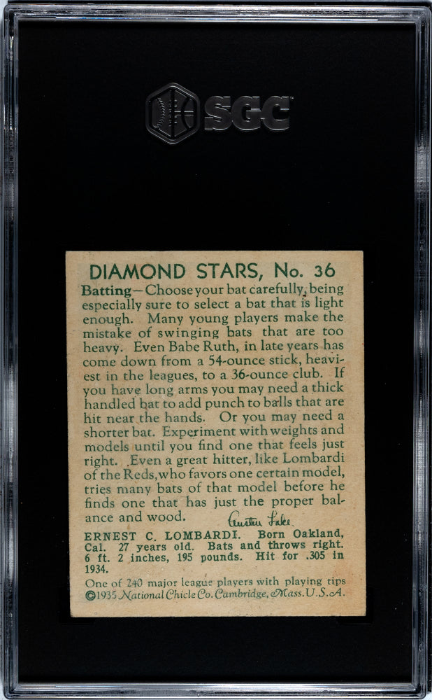 1934 Diamond Stars Ernie Lombardi #36 1935 SGC 4