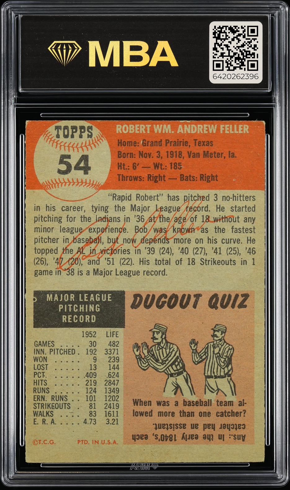 1953 Topps Bob Feller #54 MBA 4.5