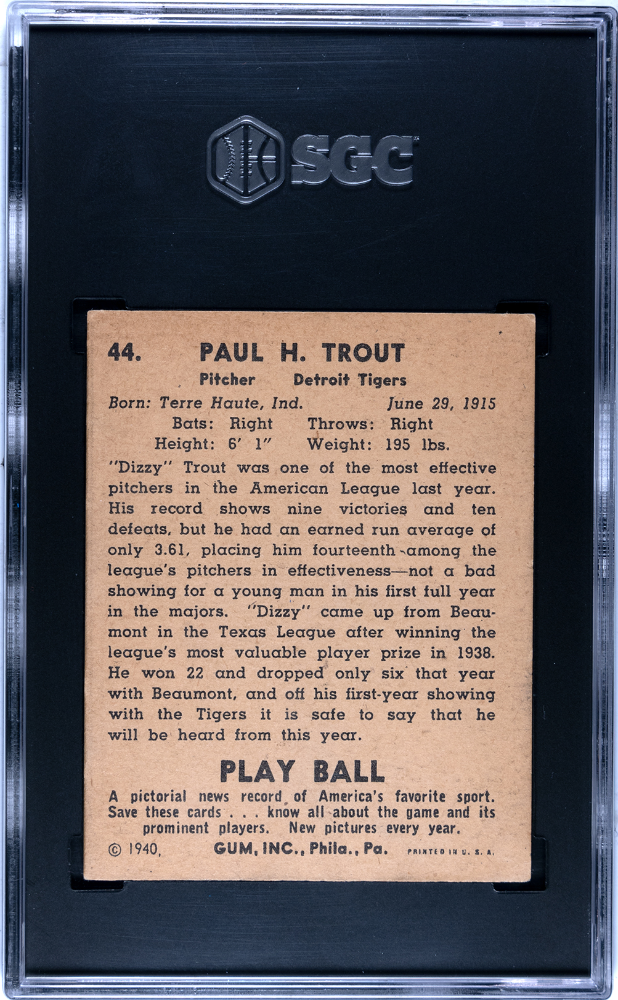 1940 Playball Dizzy Trout #44 SGC 4