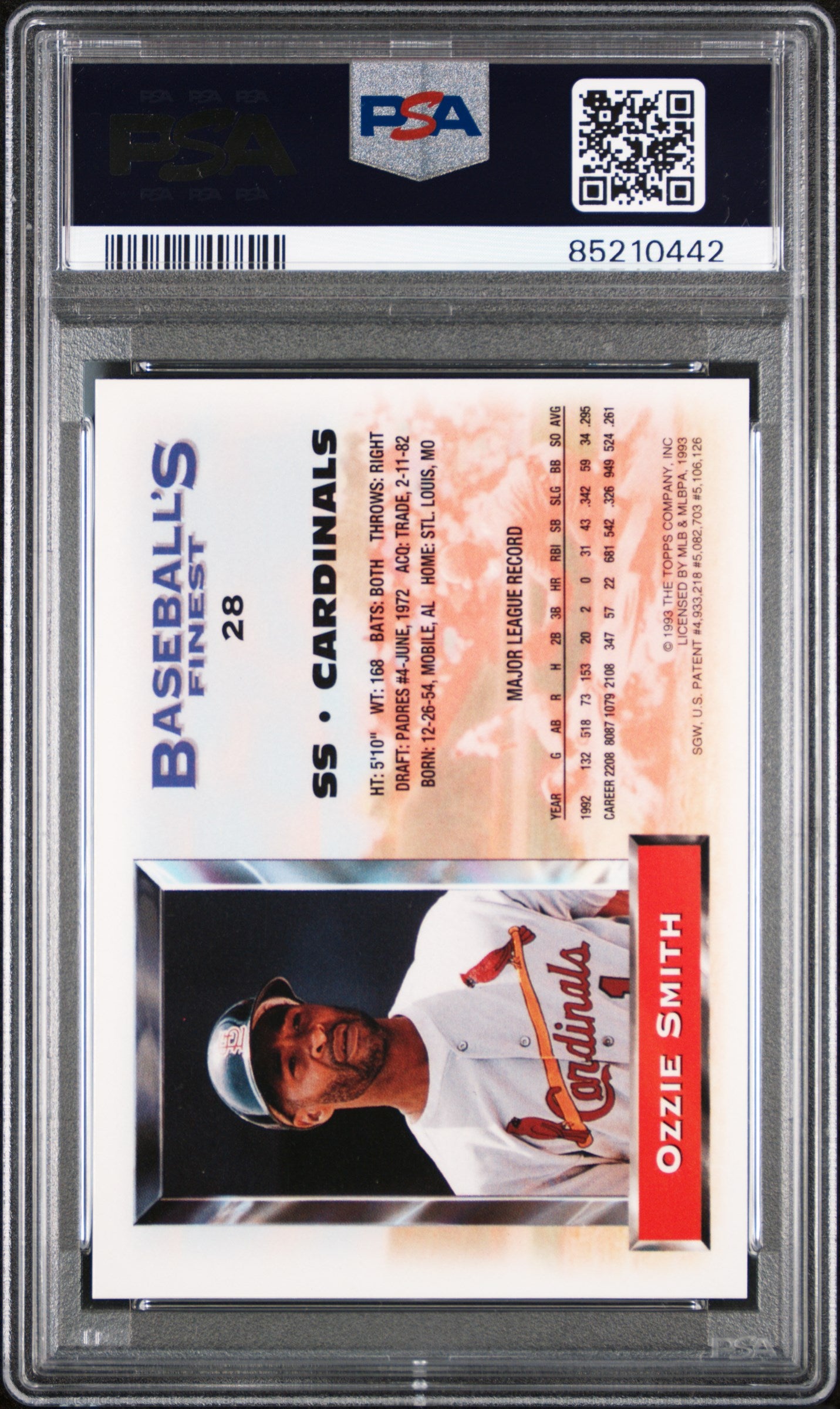 1993 Finest Ozzie Smith #28 Refractor PSA 8