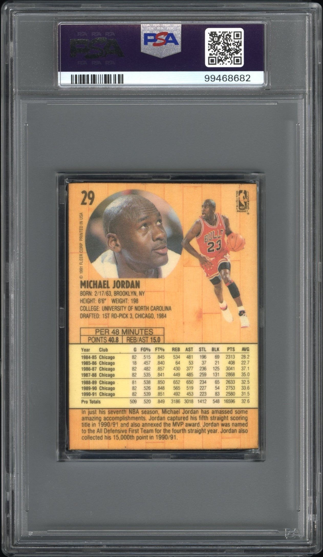 1991 Fleer Michael Jordan #29 3 D Wrapper Redemption PSA 6