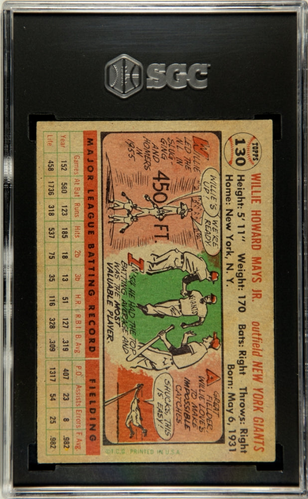 1956 Topps Willie Mays #130 Gray Back SGC 3.5