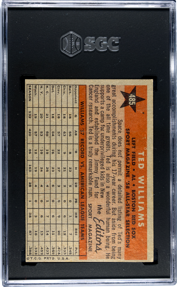 1958 Topps Ted Williams #485 All Star SGC 4