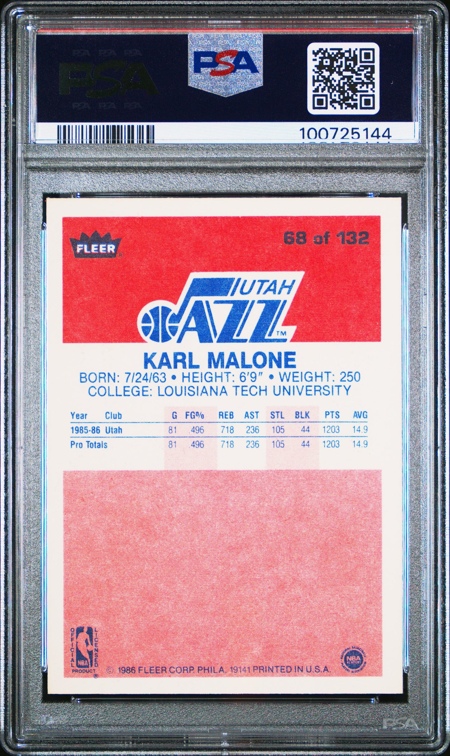 1986 Fleer Karl Malone #68 PSA 6