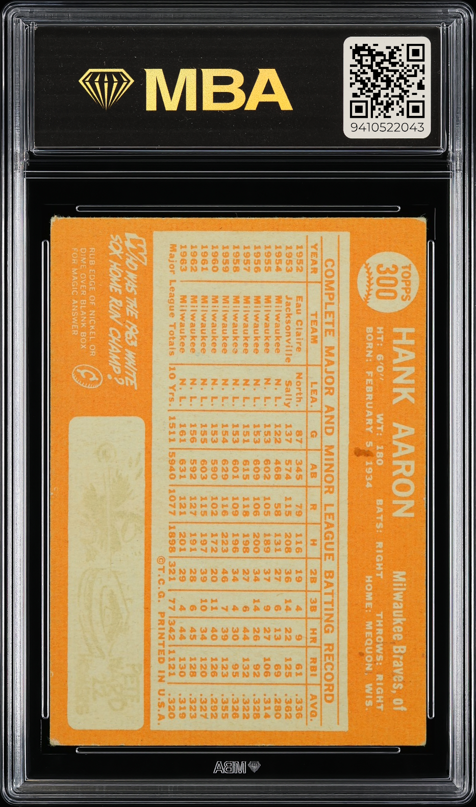 1964 Topps Hank Aaron #300 MBA 3