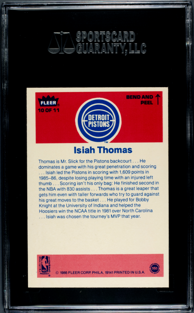 1986 Fleer Sticker Isiah Thomas #10 SGC 7.5