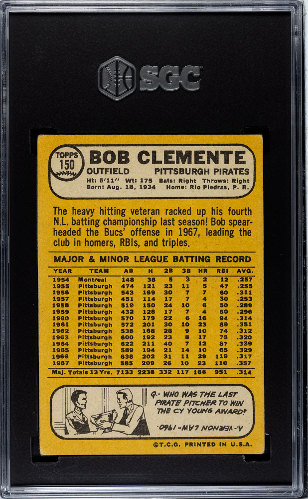 1968 Topps Bob Clemente #150 SGC 3.5