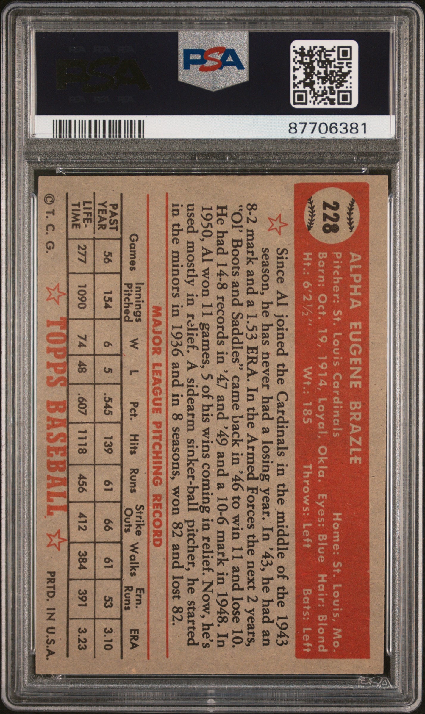 1952 Topps Al Brazle #228 PSA 6
