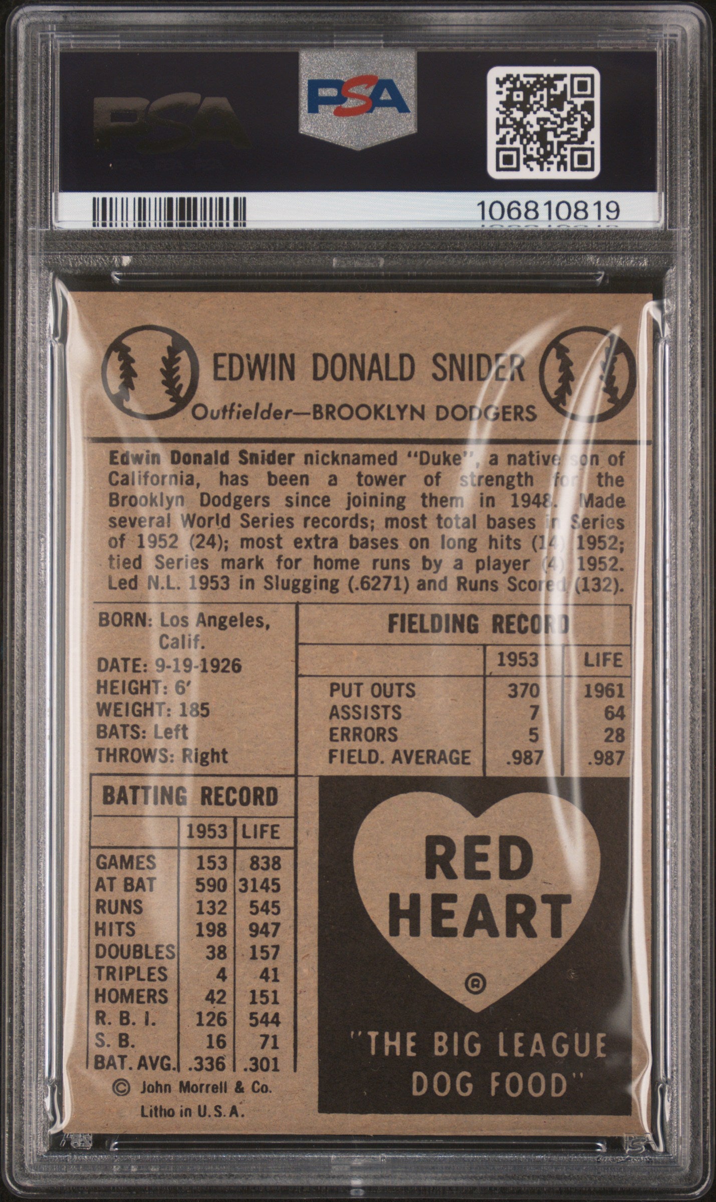 1954 Red Heart Duke Snider PSA 7