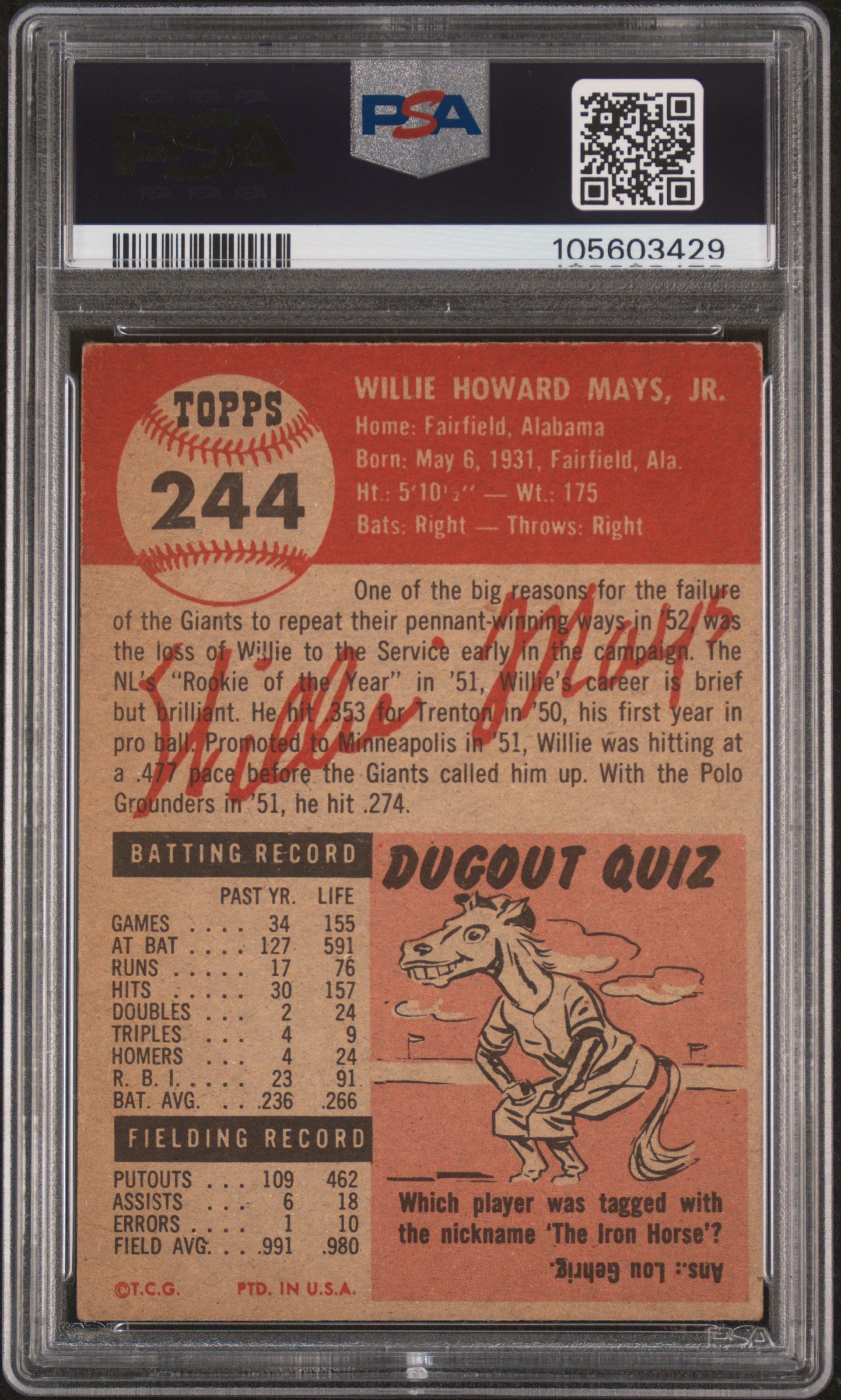 1953 Topps Willie Mays #244 PSA 2.5
