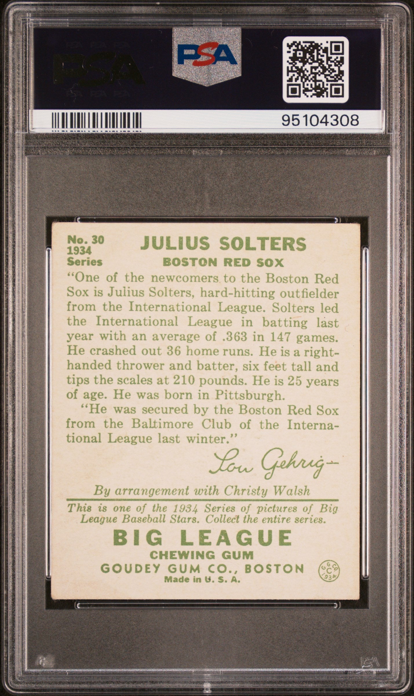 1934 Goudey Julius Solters #30 PSA 3