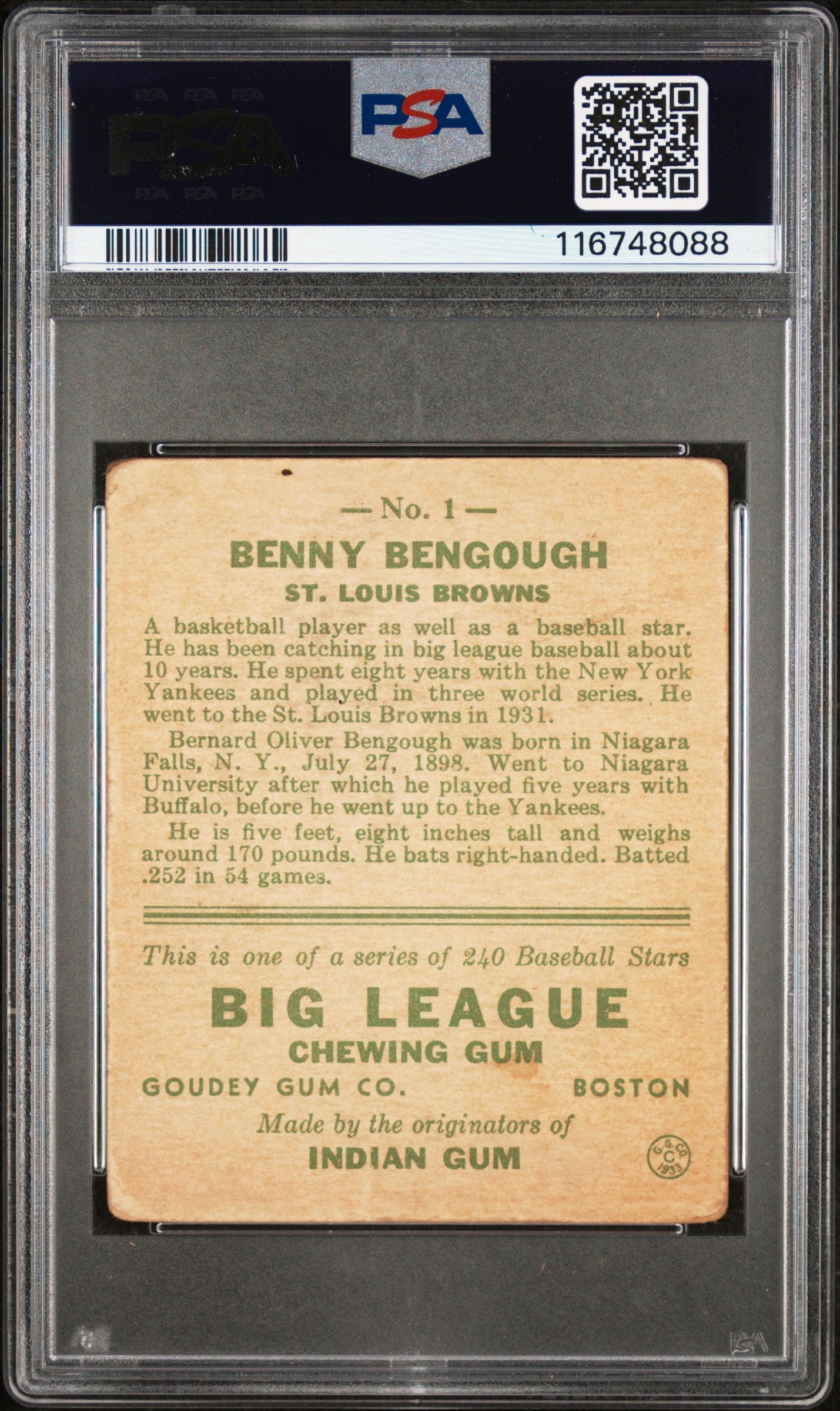 1933 Goudey Benny Bengough #1 PSA 1.5