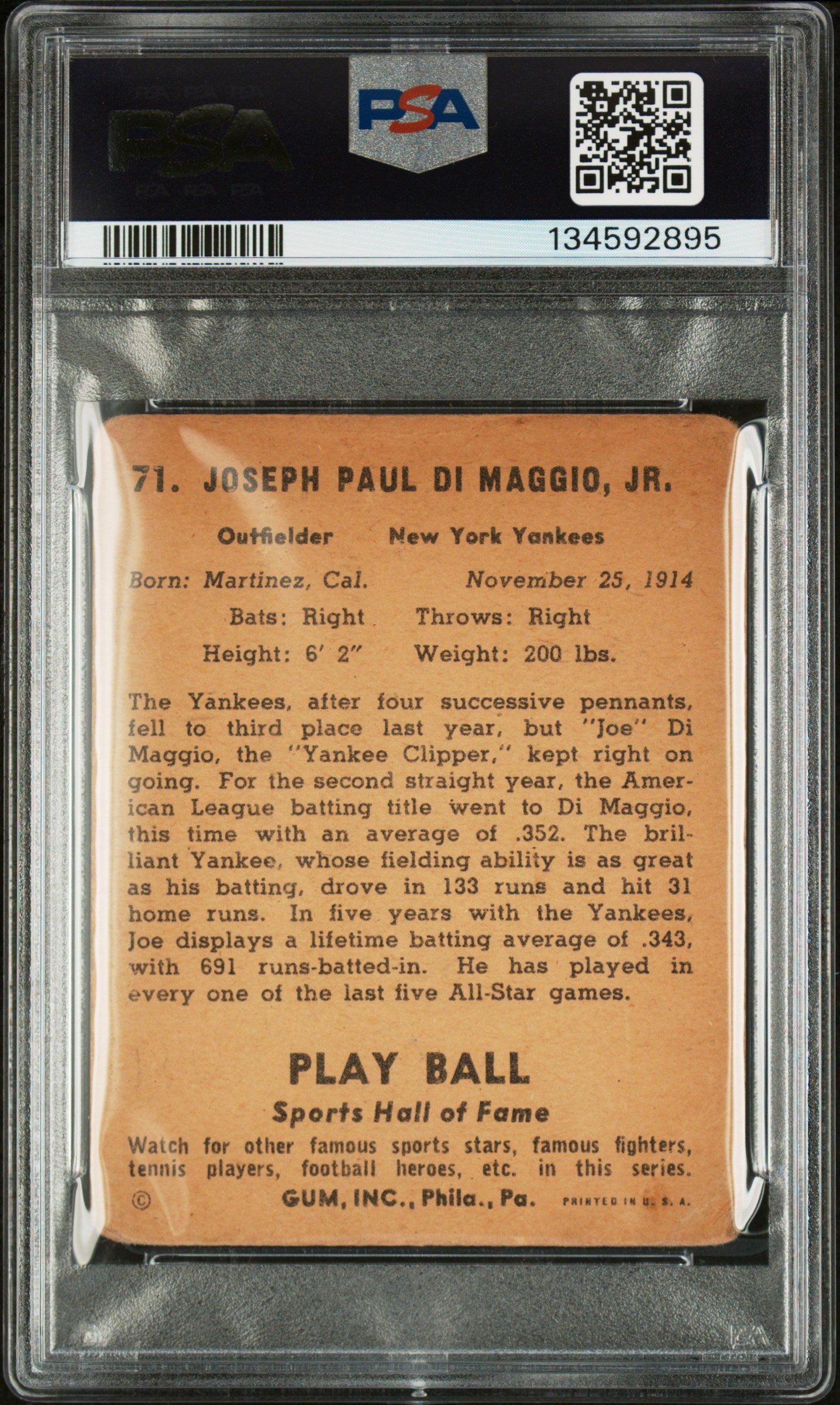 1941 Play Ball Joe Dimaggio #71 PSA 1.5