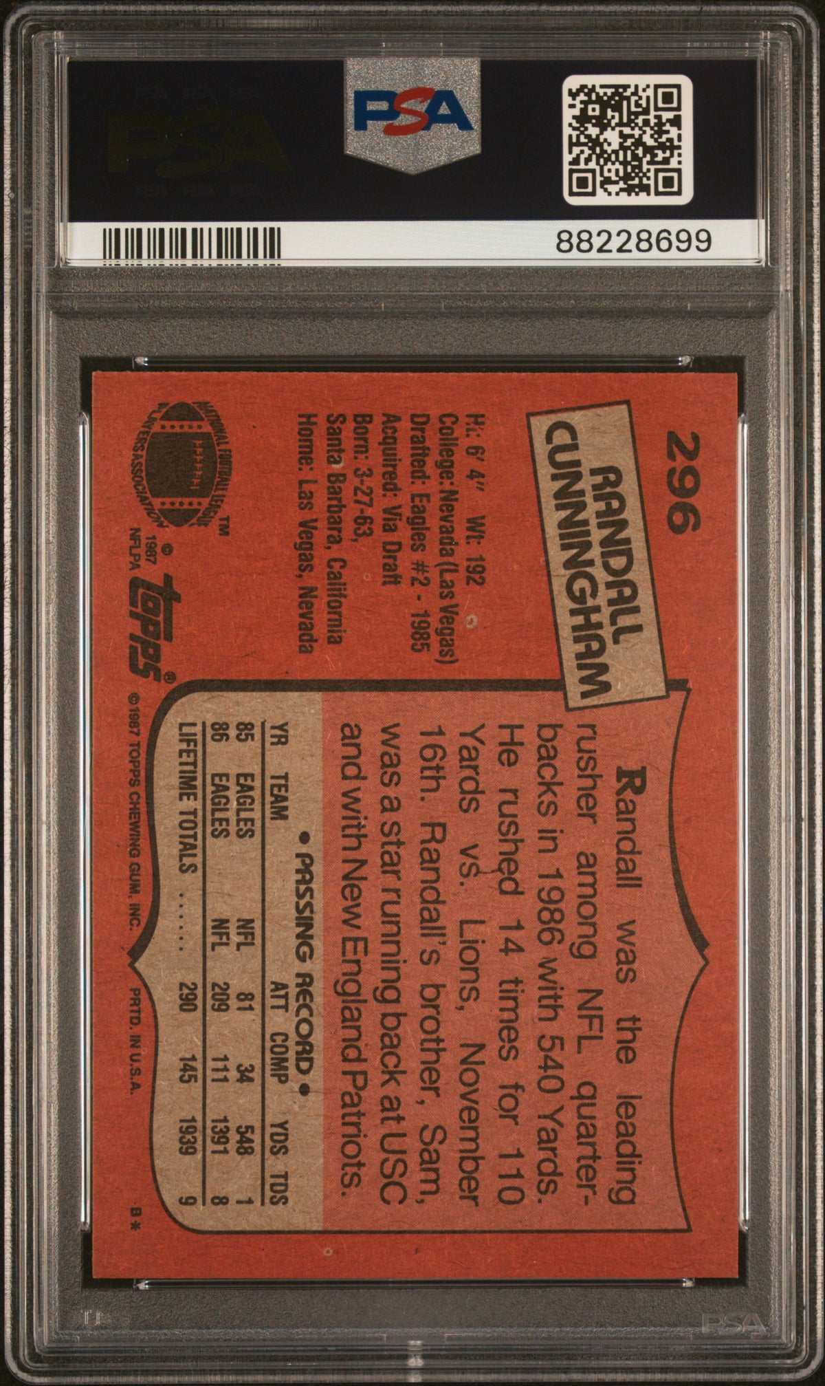 1987 Topps Randall Cunningham #296 PSA 10