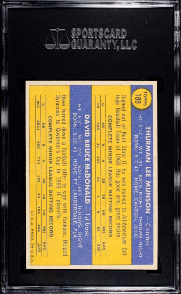 1970 Topps Thurman Munson #189 SGC 6.5