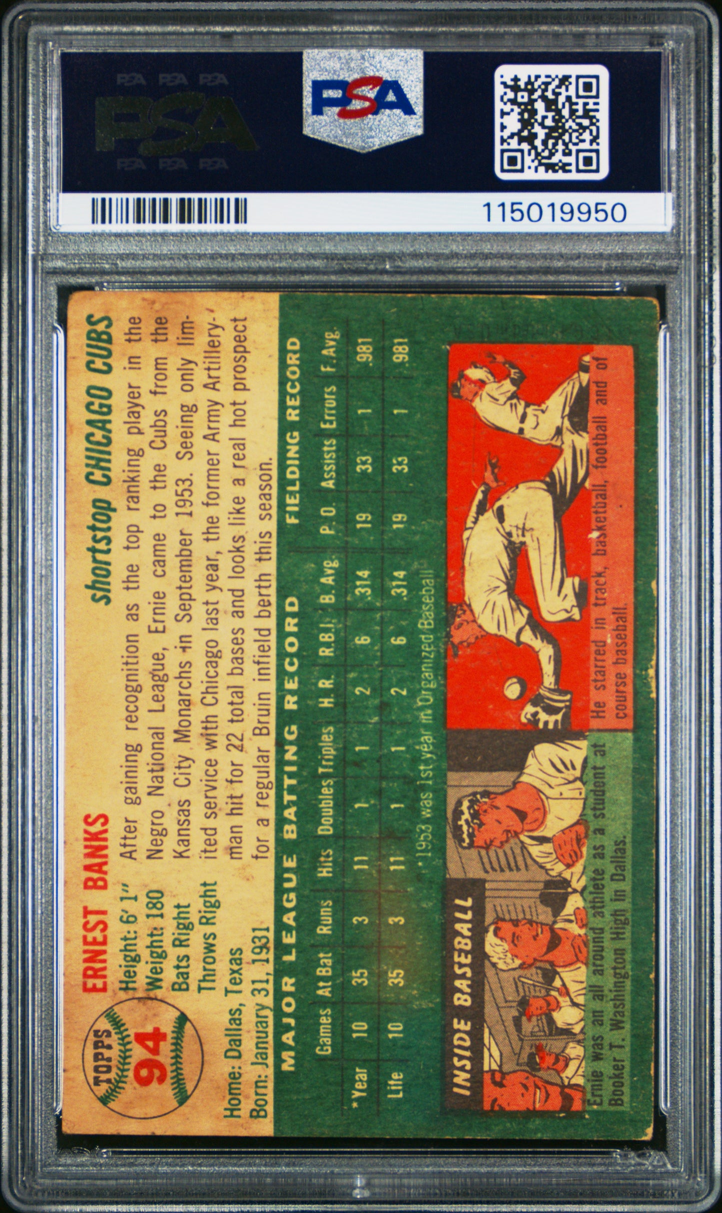 1954 Topps Ernie Banks #94 PSA A
