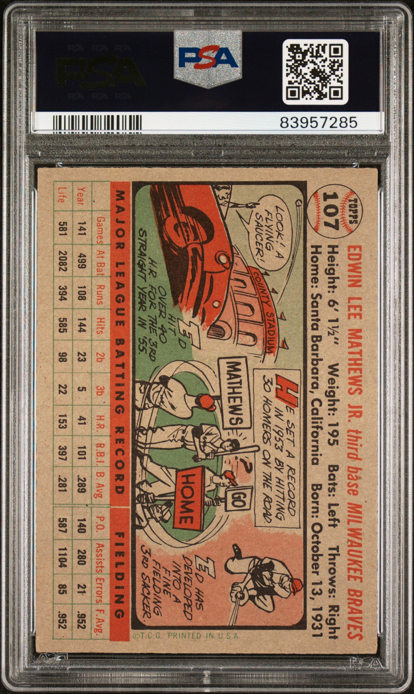 1956 Topps Ed Mathews #107 Gray Back PSA 4