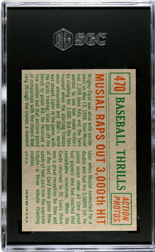 1959 Topps Musial Raps Out 3,000th Hit #470 Baseball Thrills SGC 8