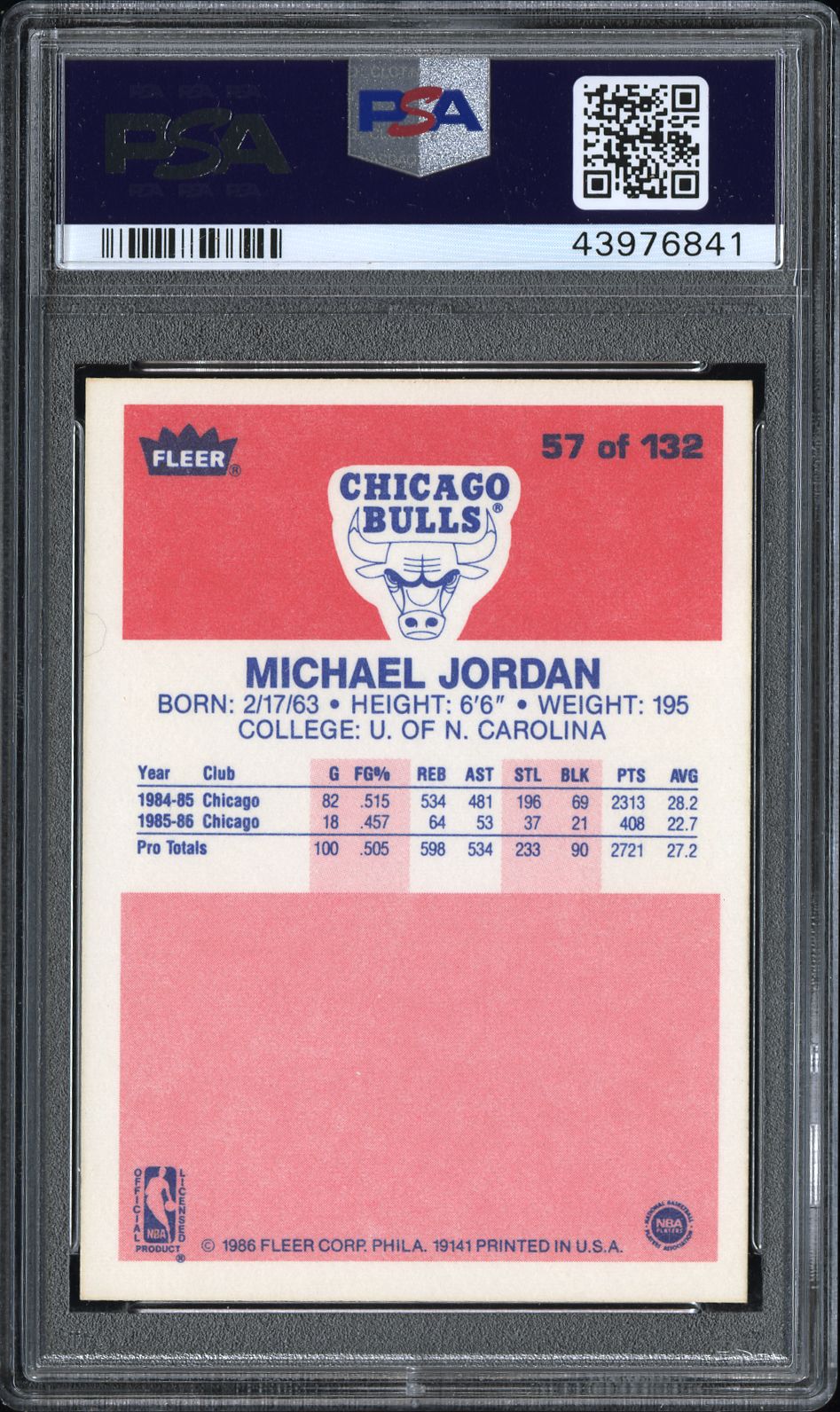 1986 Fleer Michael Jordan #57 PSA 7